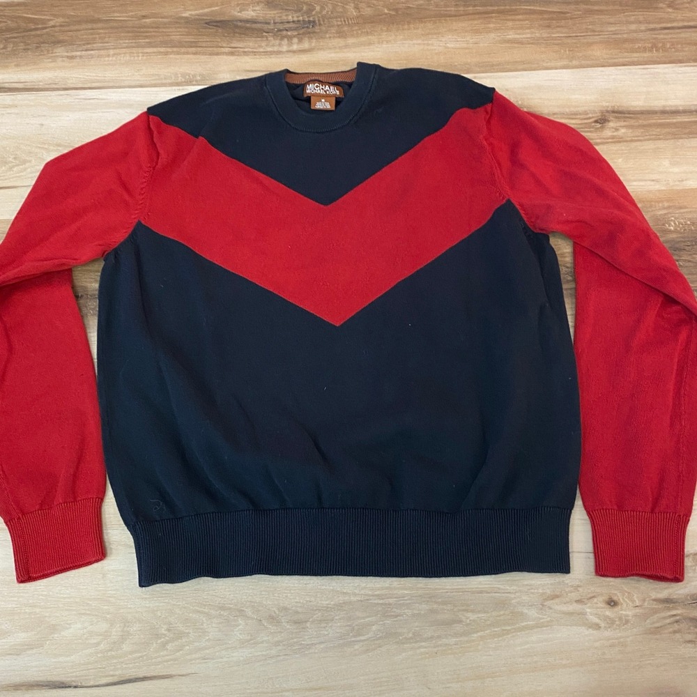 Michael Kors Sweater Mens M Red Black Long Sleeve Cotton Knit Top